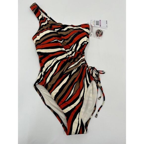 NWT MICHAEL Michael Kors PD62FY2 Zebra Cut-Out One-Shoulder Swimsuit 6 - Picture 4 of 11